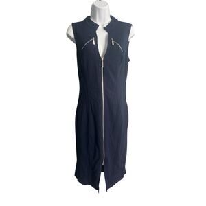 Venus Navy Gold Zipper Sleeveless Bodycon Dress M‎